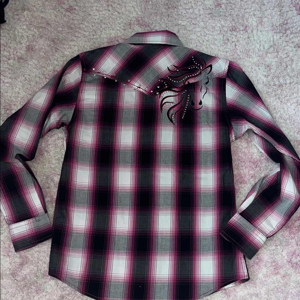 NWT Cowgirl Hardware Rhinestone Horse Shirt - Black and Pink